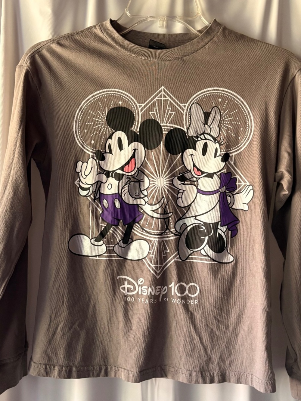 Disney Parks 100 Years of Wonder Mickey Minnie Long Sleeve Shirt Gray Youth L 13